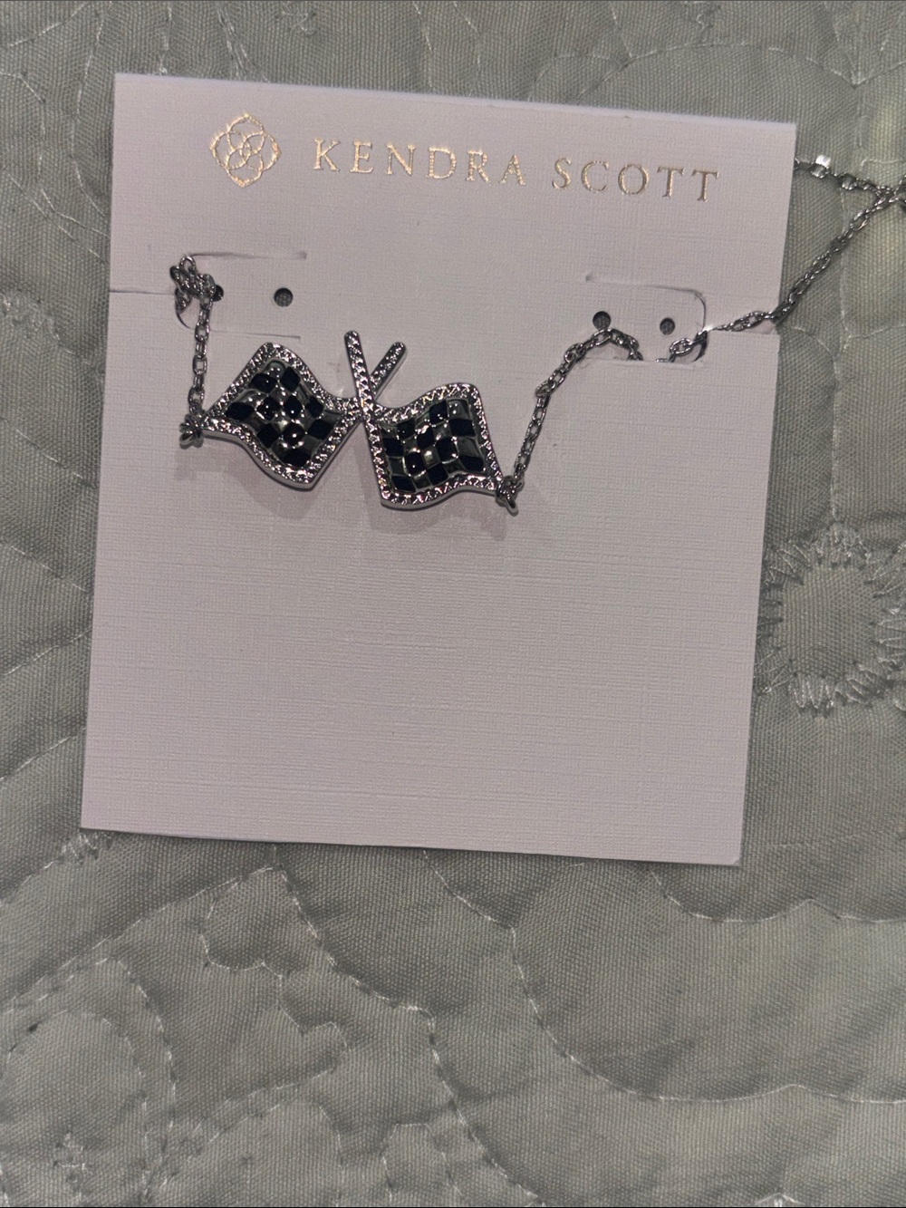 Kendra Scott Silver Necklace with Black-and-White Checkered Flags Pendant - Picture 5 of 6
